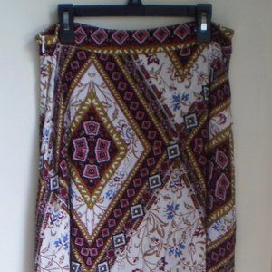 SHEIN Red and White Wrap Midi Skirt